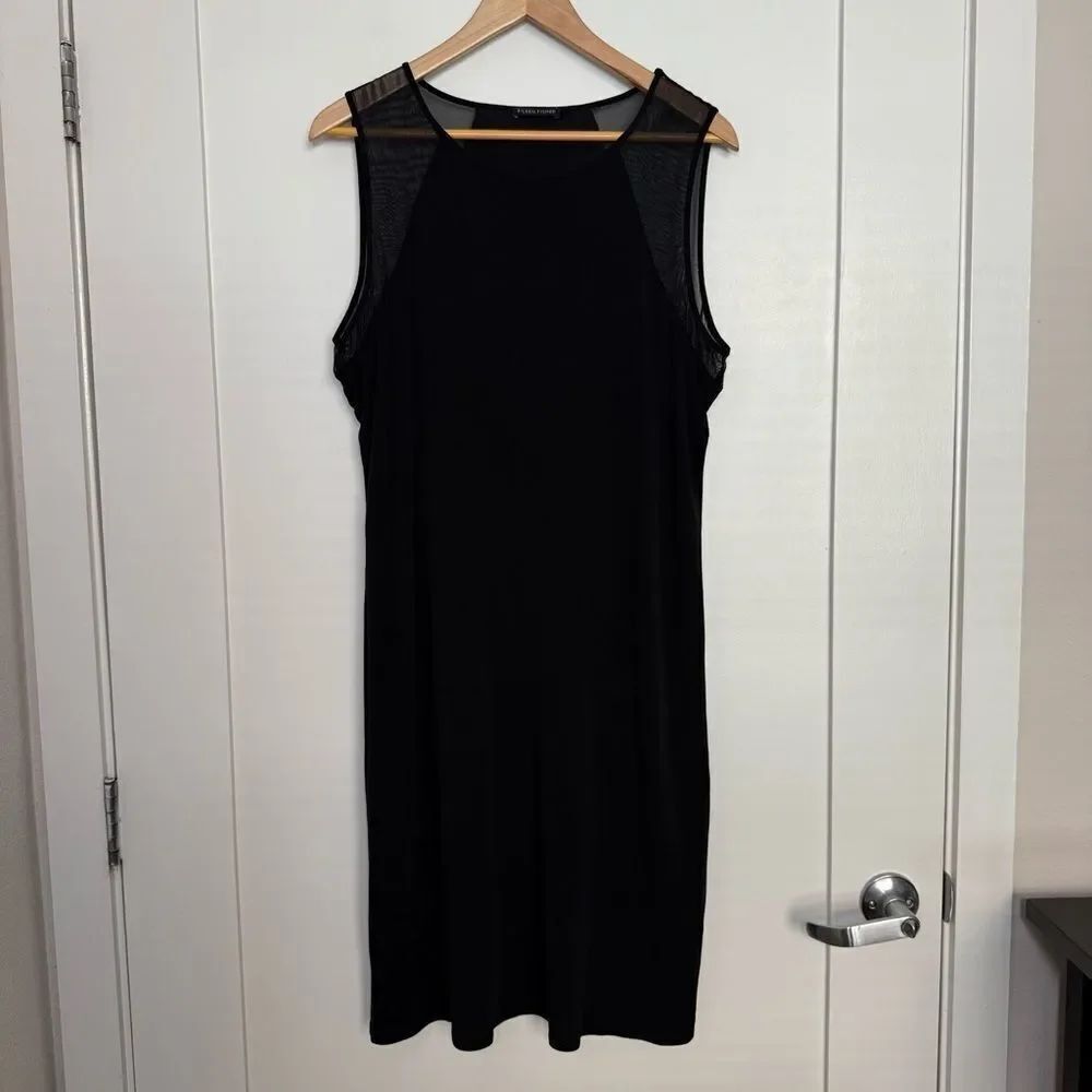 Eileen Fisher Shift Dress Sz L Black Silk Mesh Panel Sleeveless Event Elegant